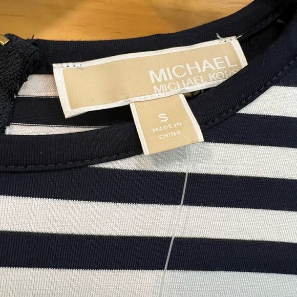 (NWT) Michael Kors navy and white stripe top with zip up back and embellished MK - Picture 6 of 7